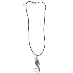 Mi Amore Seahorse Adjustable Pendant-Necklace Black & Silver-Tone