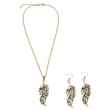 Mi Amore Leaves Adjustable Necklace-Earring-Set Gold-Tone