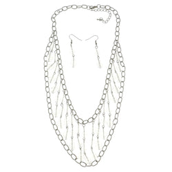 Mi Amore Adjustable Necklace-Earring-Set Silver-Tone/Clear