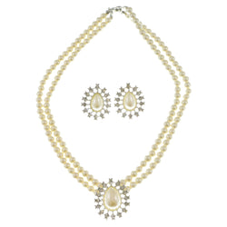Mi Amore Necklace-Earring-Set White/Silver-Tone