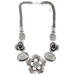 Mi Amore Flowers Adjustable Statement-Necklace Silver-Tone