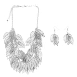 Mi Amore Leaves Adjustable Necklace-Earring-Set Silver-Tone