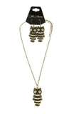 Mi Amore Owls Adjustable Necklace-Earring-Set Gold-Tone