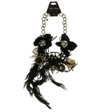 Mi Amore Flowers Feathers Adjustable Statement-Necklace Black & Gold-Tone