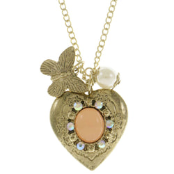 Mi Amore Heart Butterfly Adjustable Pendant-Necklace Multicolor & Gold-Tone