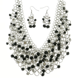 Mi Amore Adjustable Necklace-Earring-Set Silver-Tone/Black