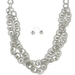 Mi Amore Adjustable Necklace-Earring-Set Silver-Tone