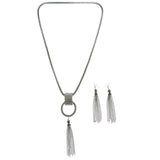 Mi Amore Tassels Necklace-Earring-Set Silver-Tone