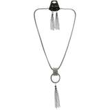 Mi Amore Tassels Necklace-Earring-Set Silver-Tone