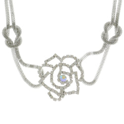Mi Amore Flower Adjustable Statement-Necklace Silver-Tone