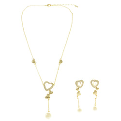 Mi Amore Hearts Adjustable Necklace-Earring-Set Gold-Tone & White