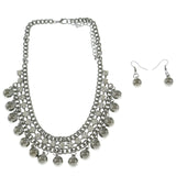 Mi Amore Adjustable Necklace-Earring-Set Silver-Tone