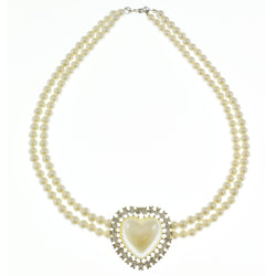 Mi Amore Heart Beaded-Necklace White/Silver-Tone