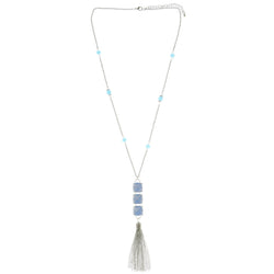Mi Amore Tassel Adjustable Long-Necklace Silver-Tone & Blue