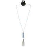 Mi Amore Tassel Adjustable Long-Necklace Silver-Tone & Blue
