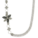 Mi Amore Flower Adjustable Statement-Necklace Silver-Tone & Black