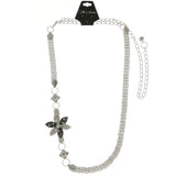 Mi Amore Flower Adjustable Statement-Necklace Silver-Tone & Black