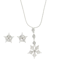 Mi Amore Snowflake Star Adjustable Necklace-Earring-Set Silver-Tone