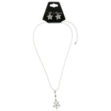 Mi Amore Snowflake Star Adjustable Necklace-Earring-Set Silver-Tone