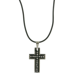 Mi Amore Cross Adjustable Pendant-Necklace Black & Silver-Tone