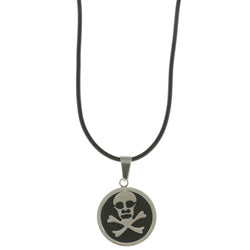Mi Amore Skull and Crossbones Adjustable Pendant-Necklace Black & Silver-Tone