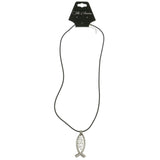 Mi Amore Jesus Fish Adjustable Pendant-Necklace Black & Silver-Tone