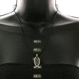 Mi Amore Jesus Fish Adjustable Pendant-Necklace Black & Silver-Tone