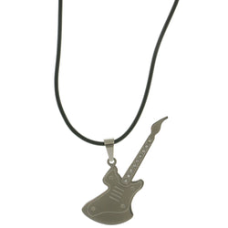 Mi Amore Guitar Adjustable Pendant-Necklace Black & Silver-Tone