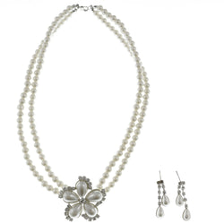Mi Amore Necklace-Earring-Set White/Silver-Tone