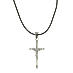 Mi Amore Crucifix Adjustable Pendant-Necklace Black & Silver-Tone