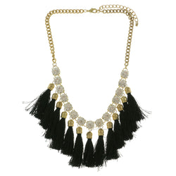 Mi Amore Tassels Adjustable Fashion-Necklace Gold-Tone & Black