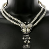 Mi Amore Hearts Flower Butterfly Necklace-Earring-Set White & Black