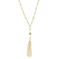 Mi Amore Tassels Long-Necklace Gold-Tone/White
