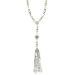 Mi Amore Tassels Long-Necklace Silver-Tone/White
