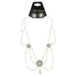 Mi Amore Snowflake Flower Adjustable Necklace-Earring-Set White & Silver-Tone