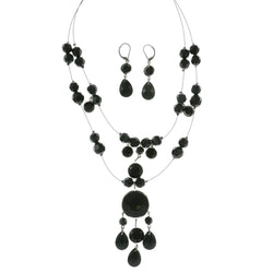 Mi Amore Adjustable Necklace-Earring-Set Black