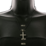 Mi Amore Cross Adjustable Pendant-Necklace Silver-Tone & Black