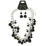 Mi Amore Leaves Adjustable Necklace-Earring-Set Silver-Tone & Black