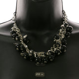 Mi Amore Leaves Adjustable Necklace-Earring-Set Silver-Tone & Black