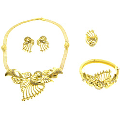 Mi Amore Matching Ring & Bracelet Leaf Necklace-Earring-Set Gold-Tone