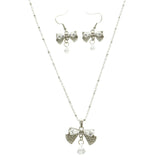 Mi Amore Bow Necklace-Earring-Set Silver-Tone