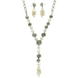 Mi Amore Necklace-Earring-Set Silver-Tone/White