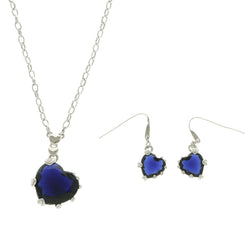 Mi Amore Heart Necklace-Earring-Set Blue/Gold-Tone