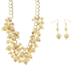 Mi Amore Leaf Necklace-Earring-Set Gold-Tone/White