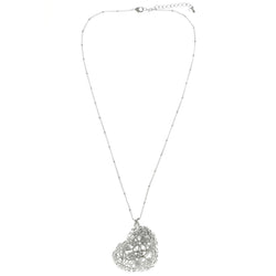 Mi Amore Heart Flowers Adjustable Pendant-Necklace Silver-Tone