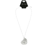 Mi Amore Heart Flowers Adjustable Pendant-Necklace Silver-Tone