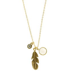Mi Amore Feather Adjustable Pendant-Necklace Gold-Tone & White