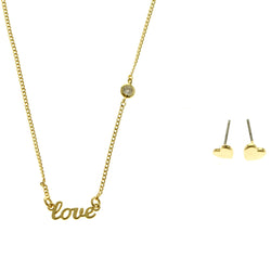 Mi Amore Love Heart Adjustable Necklace-Earring-Set Gold-Tone
