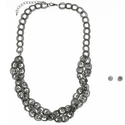 Mi Amore Adjustable Necklace-Earring-Set Silver-Tone