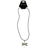 Mi Amore Dragonfly Adjustable Pendant-Necklace Black & Silver-Tone